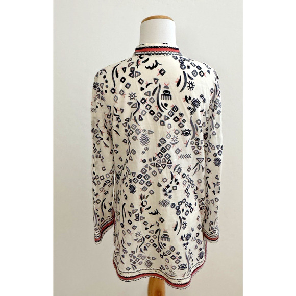 Tory Burch Tunic Blouse 6 Evil Eye Ivory Black Orange Embroidered Sequins Cotton - Picture 5 of 14